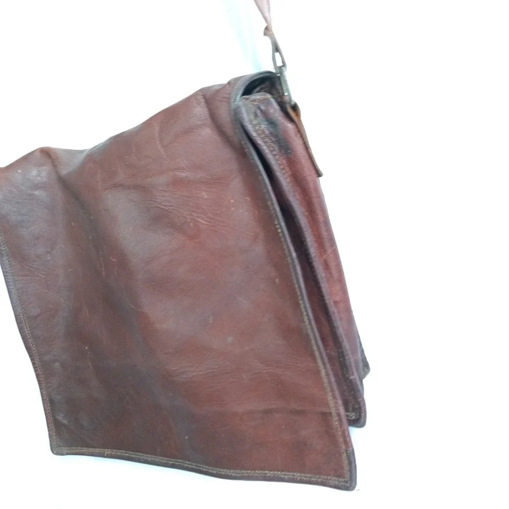 Unbranded Brown Leather Messenger Bag Crossbody Satchel 14x11 s10